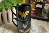 Couple Mugs – Black – Batman and Wonder Woman Matt