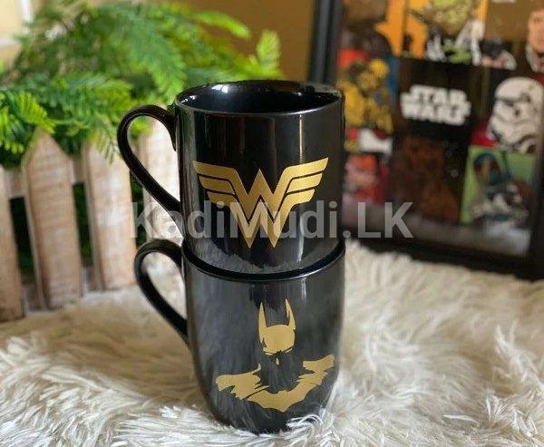 Couple Mugs – Black – Batman and Wonder Woman Matt